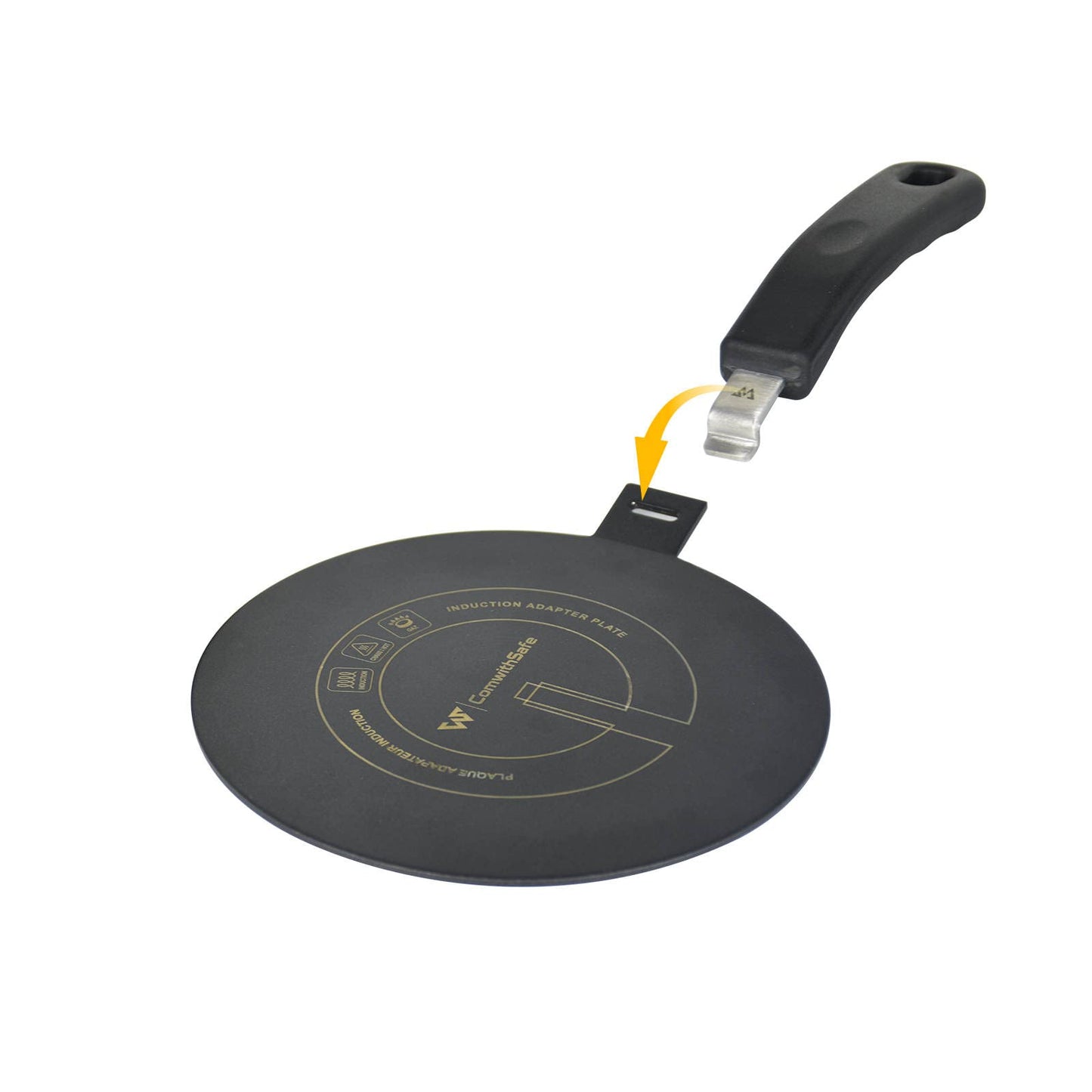 ComwithSafe 20cm induction adapter, removable insulation handle, does not change color after use, heat distribution plate with black high temperature