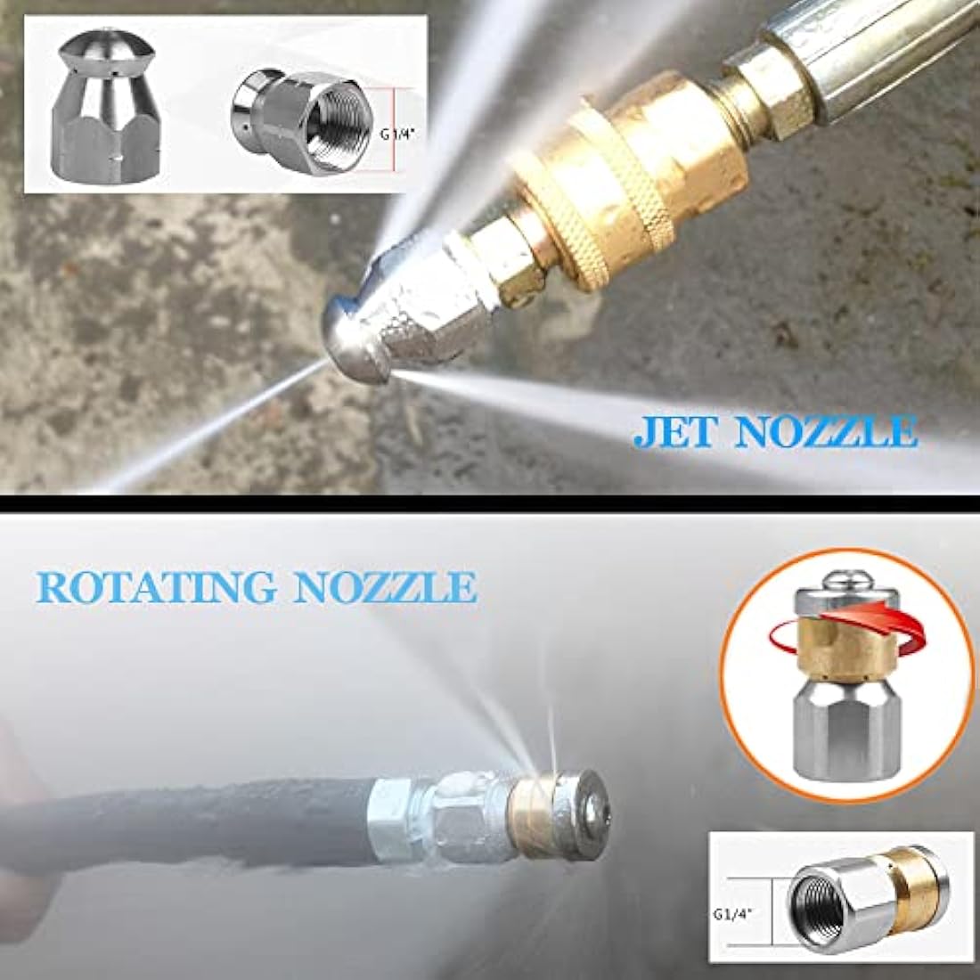 OHAYORI 10M Pressure Washer Drain Pipe Hose Cleaning Kit for Karcher K2 K3 K4 K5 K6 K7 Serie, Tube Unblocker Sewer Jetter Hose with Jet Nozzle and Rotating Jet Nozzle,Adapter for LAVOR Bosch AQT
