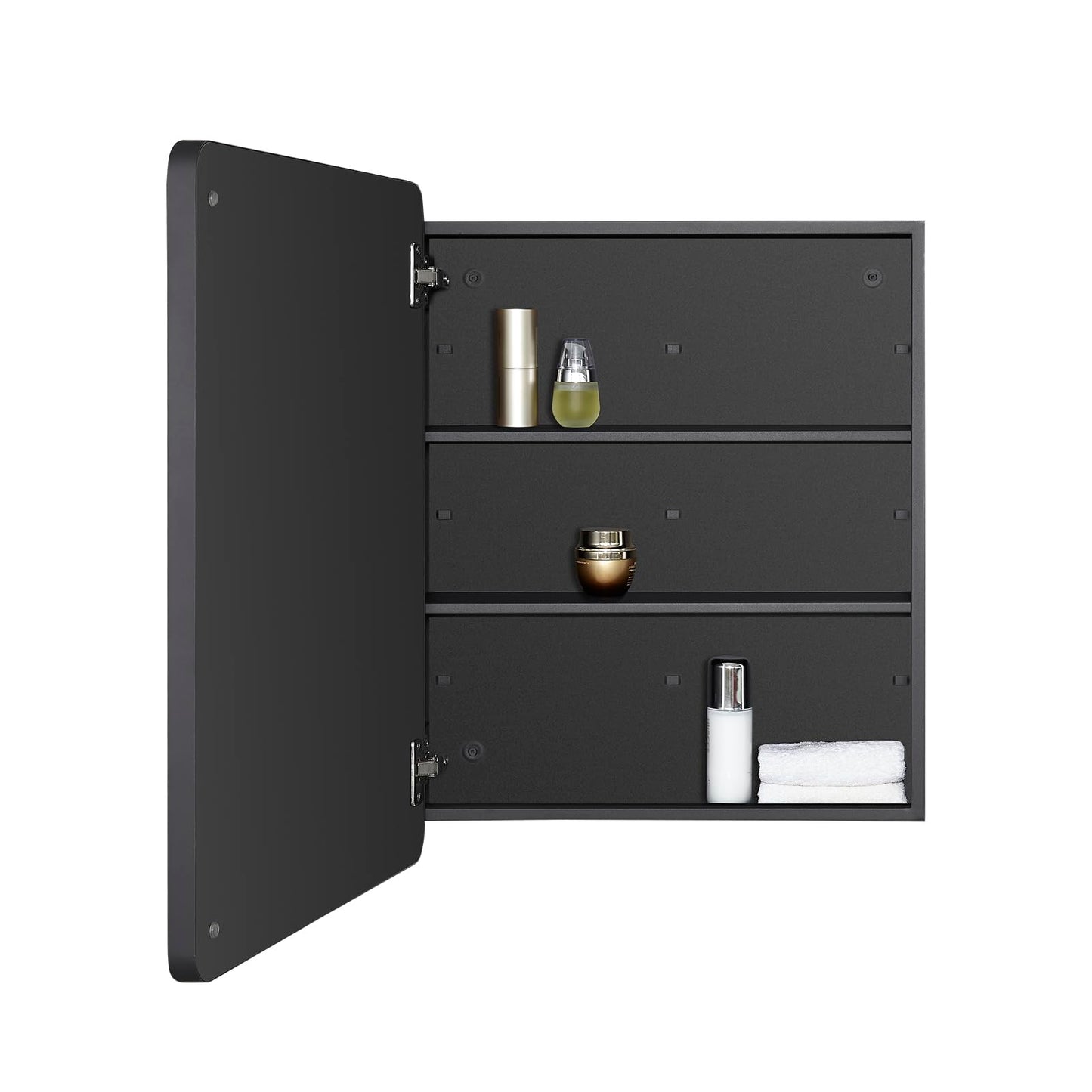 Fundin Steel Bathroom Mirror Cabinet with Storage - Single Door, Adjustable Shelves, Matte Black, Surface Mount Wall Mounted - 50 x 65 cm