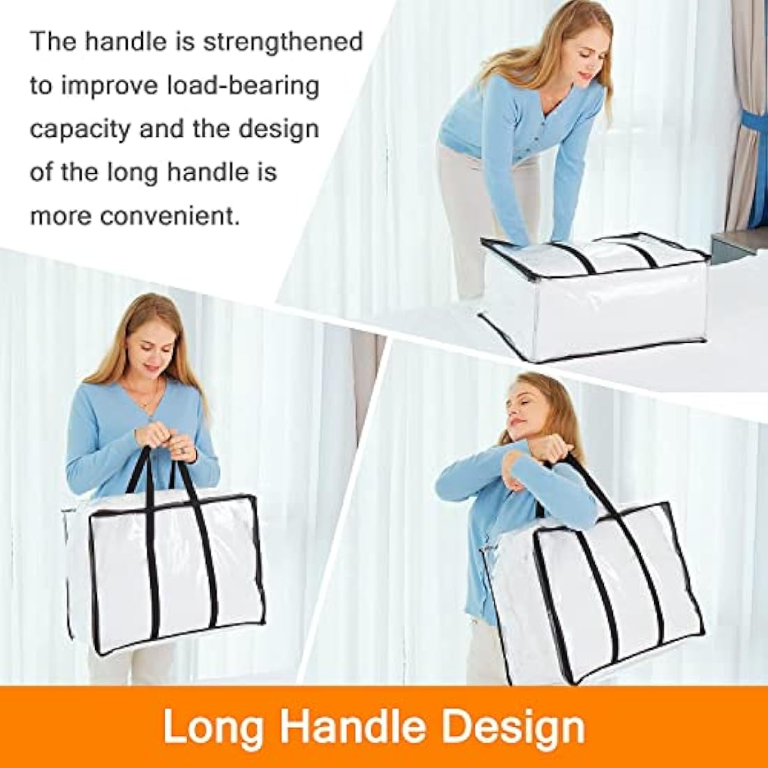 Vieshful 5 Pack Clear Comforter Storage Bag, 110L Clothes Storage Bag with Zipper Closet Organizer, Plastic Storage Containers Moving bags for Comforter, Blanket, Bedding, Duvet, Toys
