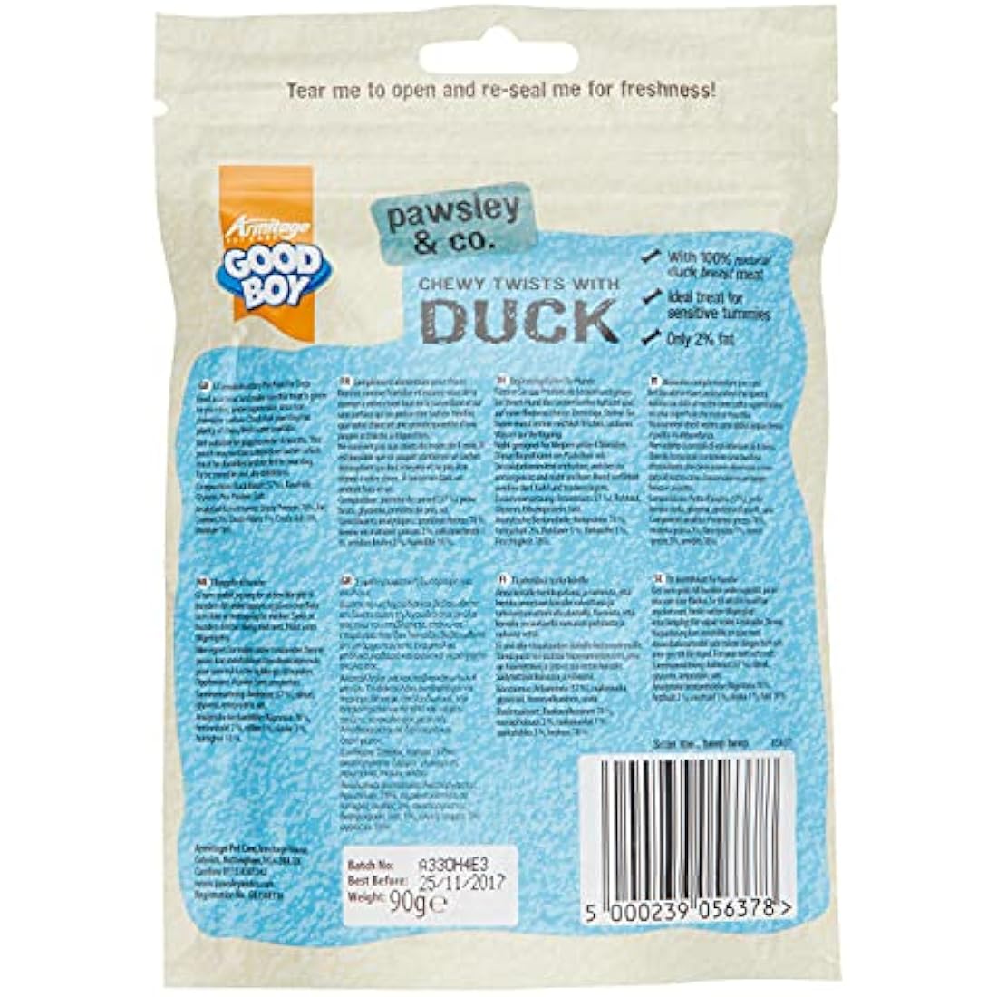 Good Boy - Chewy Twists with Duck - Dog Treats - Made with 100% Natural Duck Breast Meat - 90 g ℮ - Gluten Free Dog Treats - Case of 10