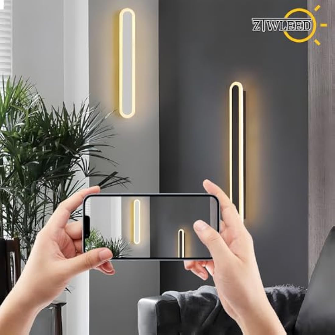 ZTWLEED Long Wall lamp,44W LED Wall Light Interior,120CM Tricolor Lighting Mode RA≥80 Living Room lamp,Black Wall Light for Living Room,Bedroom,Stairs,Hallway,AV220V