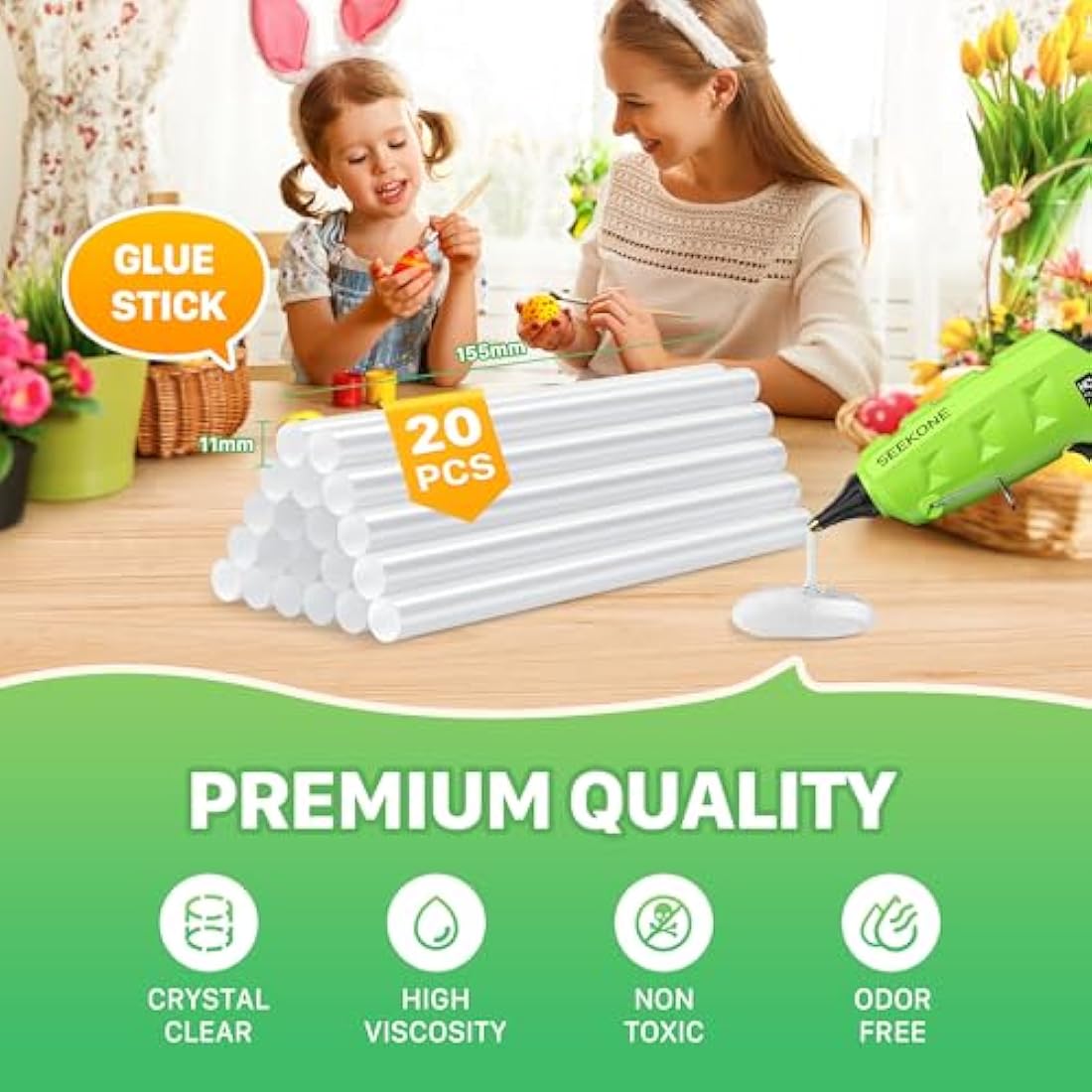 SEEKONE Hot Glue Gun, 60/100W Dual Power High Temp Heating Glue Gun Kit with 20pcs Glue Sticks, No Drip and Leakage Design, Electric Glue Gun for DIY, Arts, Crafts, Quick Home Repairs, Sealing