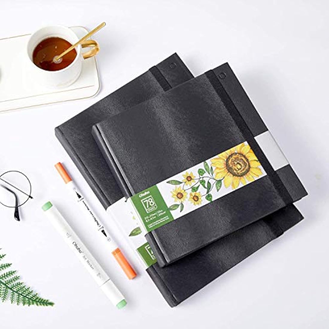 Ohuhu 2-Pack Alcohol Marker Sketchbook Set - 200GSM Heavyweight Paper, 156 Pages (78 Sheets), Hardcover Sketchbook with Premium PU Cover, Acid-Free Art Book - A4 & Square (21x21cm)