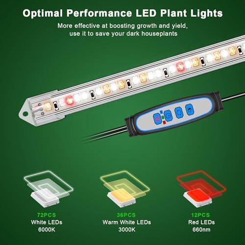 Kullsinss Grow Lights for Indoor Plants, 6000K/3000K/660nm Full Spectrum LED Plant Grow Light Strips with 10 Dimmable Levels, 3/9/12H Timer, Sunlike Grow Lamp for Hydroponics Succulent, 2 Pack