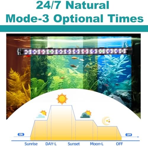 SEAOURA Submersible Aquarium Lights for Fish Tank, 24/7 Cycle Fish Tank Light with Timer, Full Spectrum+7 Single Colors, Auto On/Off, Adjustable Brightness, 16W (68cm)