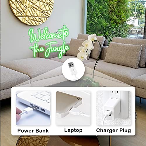 Looklight Welcome to The Jungle Neon Sign Green LED Neon Lights Letter Neon Sign for Bedroom Wall Decor USB Words Neon Signs for Home Bar Garden Wedding Engagement Party Wall Sign Gift