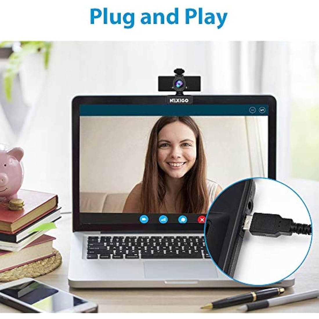 NexiGo N60 1080P Webcam with Microphone, Adjustable FOV, Zoom, Software Control & Privacy Cover, USB HD Computer Web Camera, Plug and Play, for Zoom/Skype/Teams, Conferencing and Video Calling