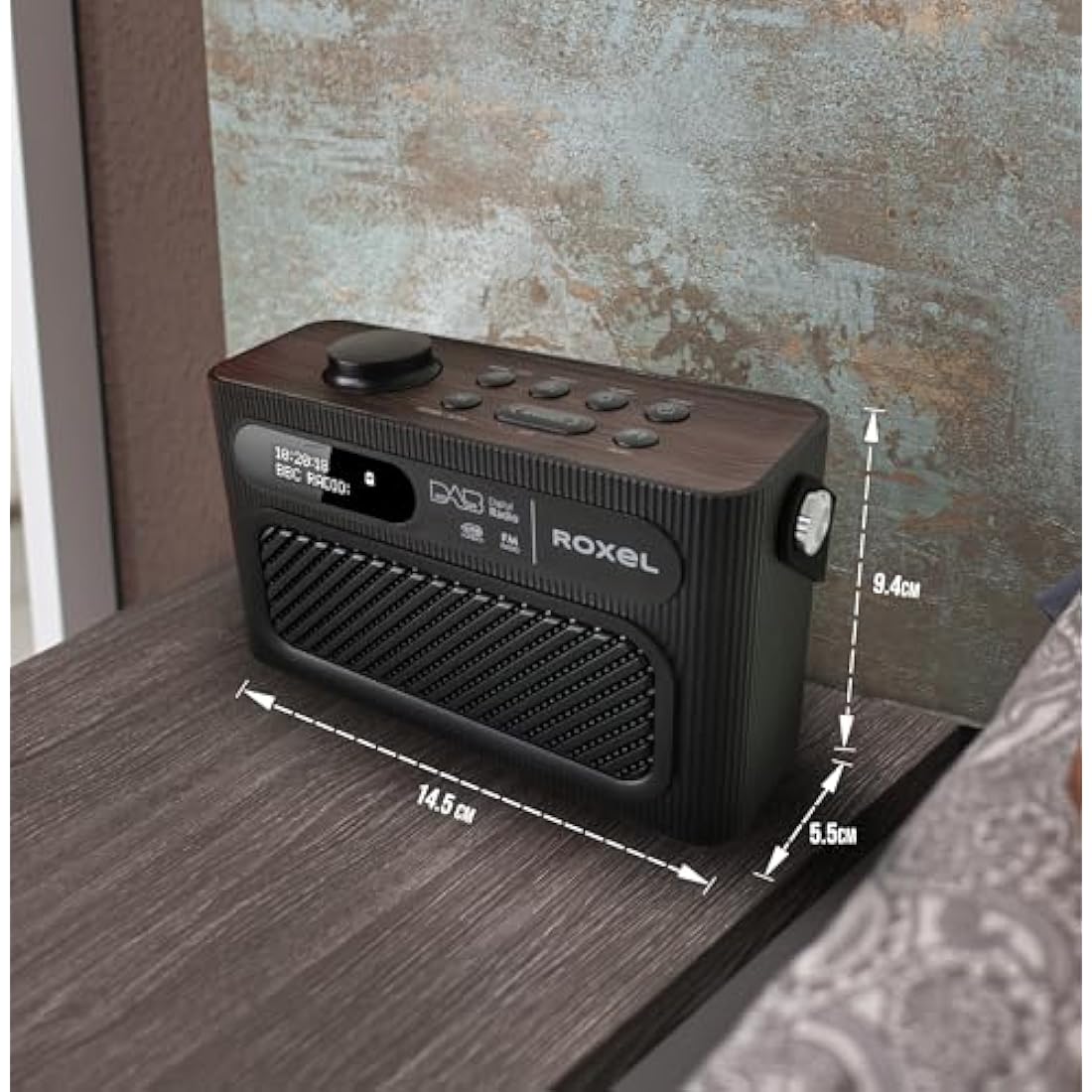 Roxel RDR-40 Stereo DAB/DAB+ Digital and FM Radio Portable Wireless Speaker with Dual Alarm Clock Function, USB & Micro SD MP3 Playback Function, 3.5mm Headphone Output (Black)