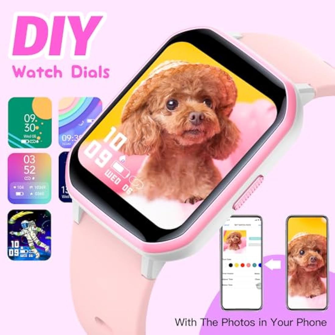 Kids Smart Watch for Girls,IP68 Waterproof Kids Fitness Tracker Watch with 1.5 Inch DIY Face,Heart Rate Sleep Monitor,19 Sport Modes,Calories Counter,Alarm Clock,Great Gifts for Children 6+ (Pink)
