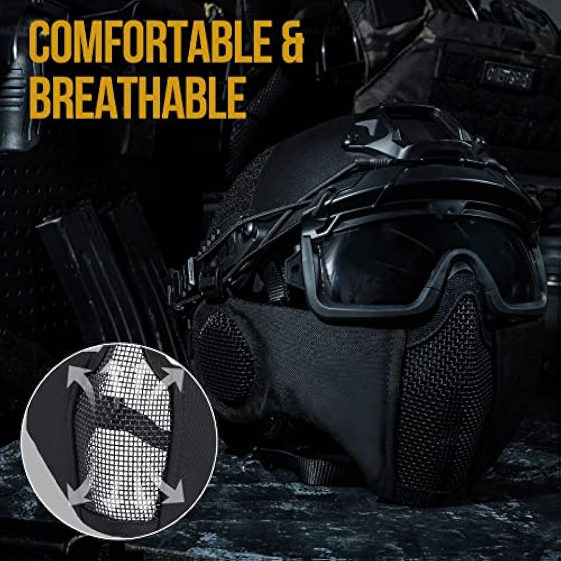OneTigris Airsoft Fast Helmet - Full Face Protective Tactical Helmet With Foldable Ear Protection Mask And Goggles for Airsoft Paintball Sooting Wagrgame CS