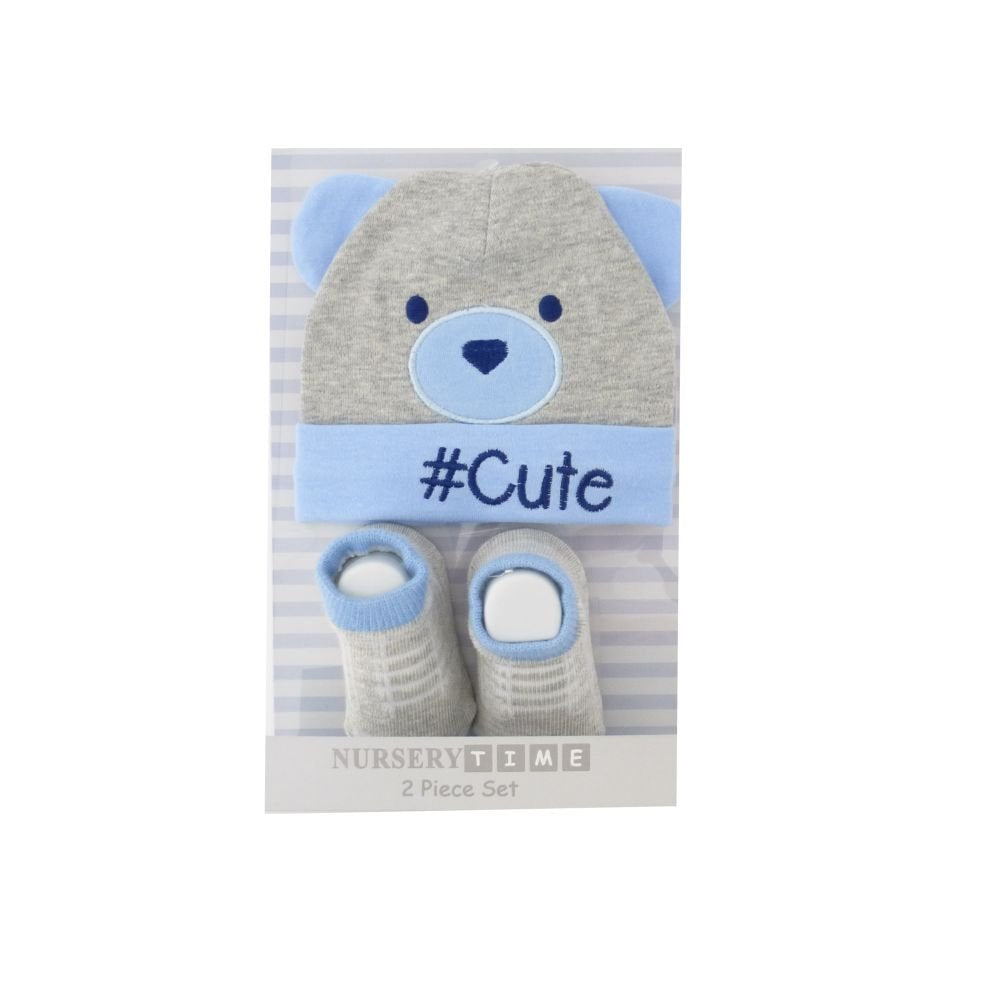 Boys Hat and Socks Set 0-6 Months Grey/Blue