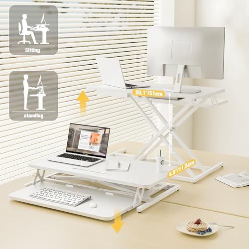 ERGOMAKER Height Adjustable Standing Desk Converter - 81cm (32 Inch) Wide Platform Tabletop Workstation - Quick Sit to Stand Desk Riser for Dual