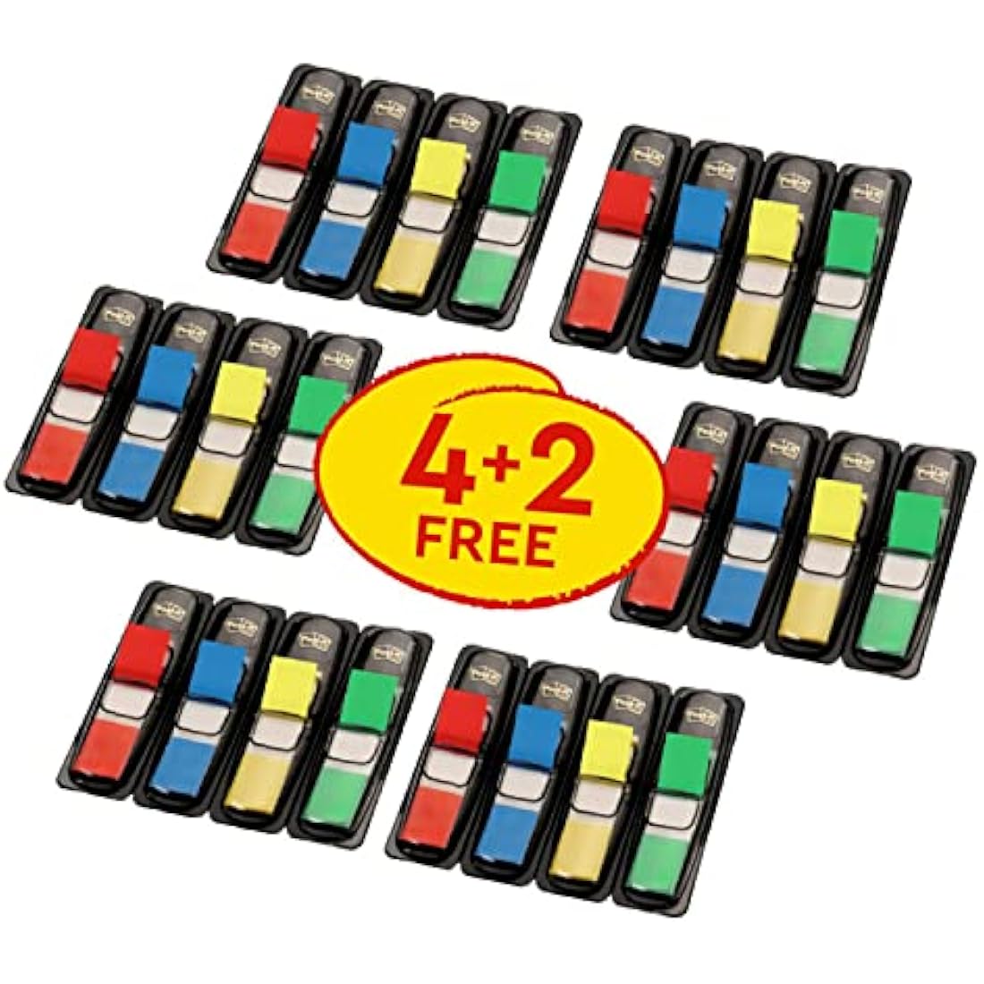Post-it Index Small Flags, 4 Assorted Colours, 4 + 2 FREE dispensers of 4 Pads