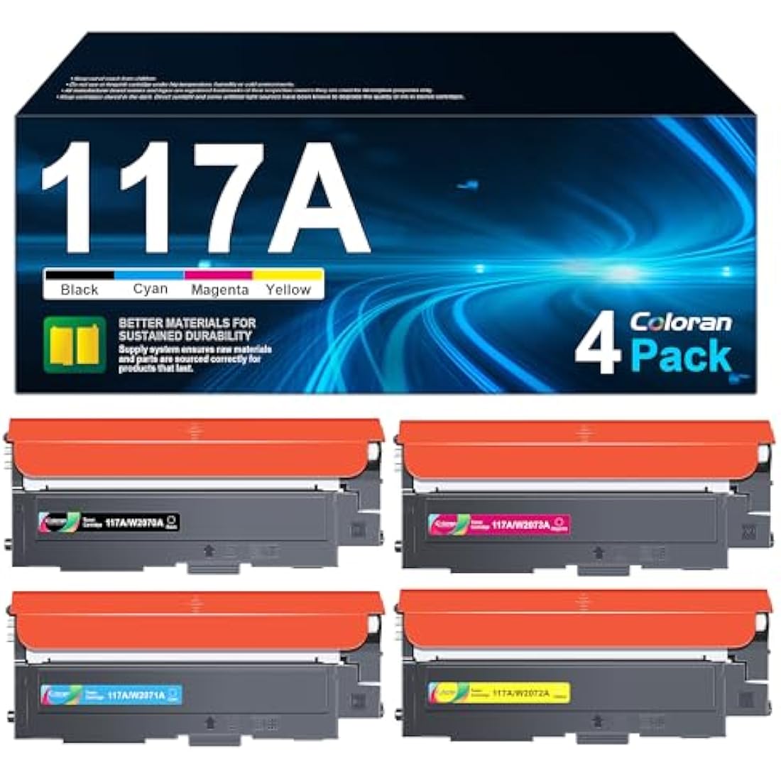 Coloran 117A Toner Cartridges Compatible for HP 117A Toner Cartridges for HP Color Laser MFP 179fnw 178nw 150nw 150a 179fwg 178nwg W2070A W2071A W2072A W2073A (Black Cyan Yellow Magenta 4-Pack)