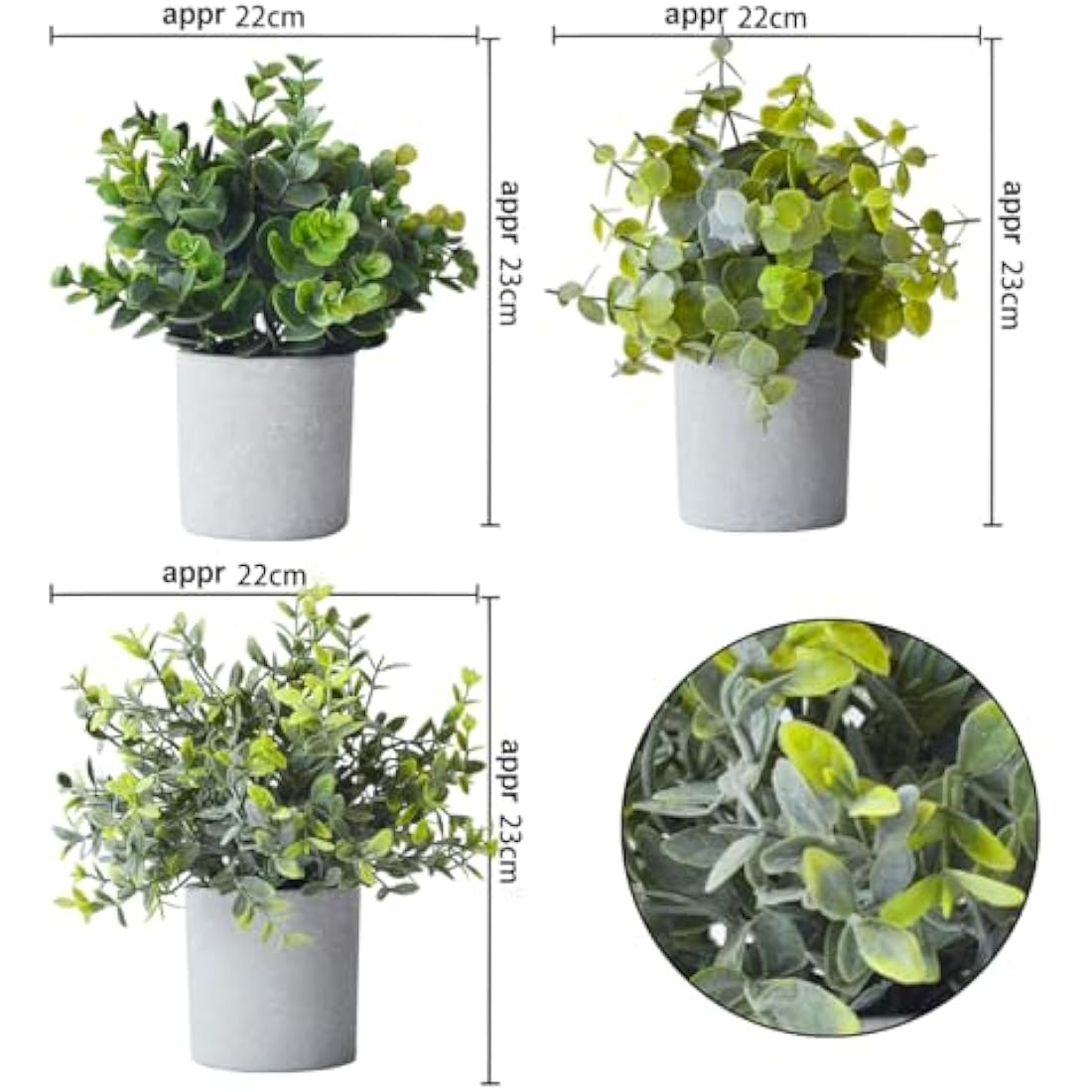 Mr.Bom Mini Potted Artificial Plants Fake Desk Plants Fake Small Eucalyptus Greenery Plastic Faux Plants in Pots Artificial Plants indoor Decoration (set of 3)