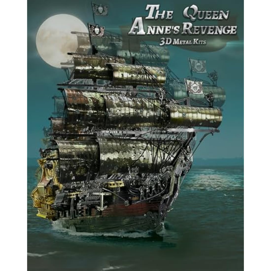 Piececool Metal 3D Puzzle Queen Anne's Revenge with Tool, Pirate Ship Model Kits for Adults to Build, 304 Stainless Steel, Assembly is required, Difficulty level 5