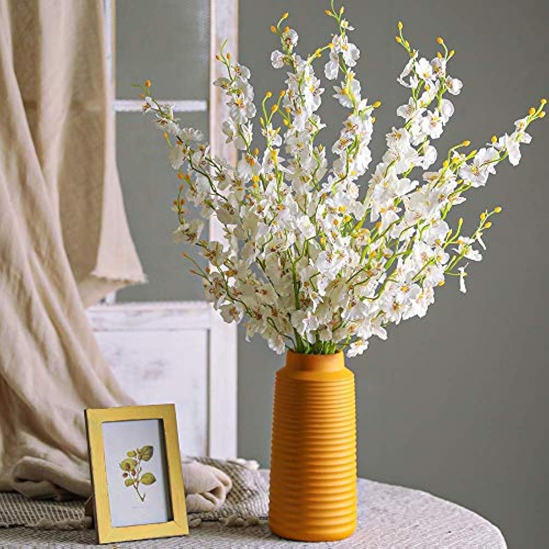 Kisflower 12Pcs Artificial Dancing Orchids Flowers - White Silk Gypsophila Cherry Blossom for Home Decoration