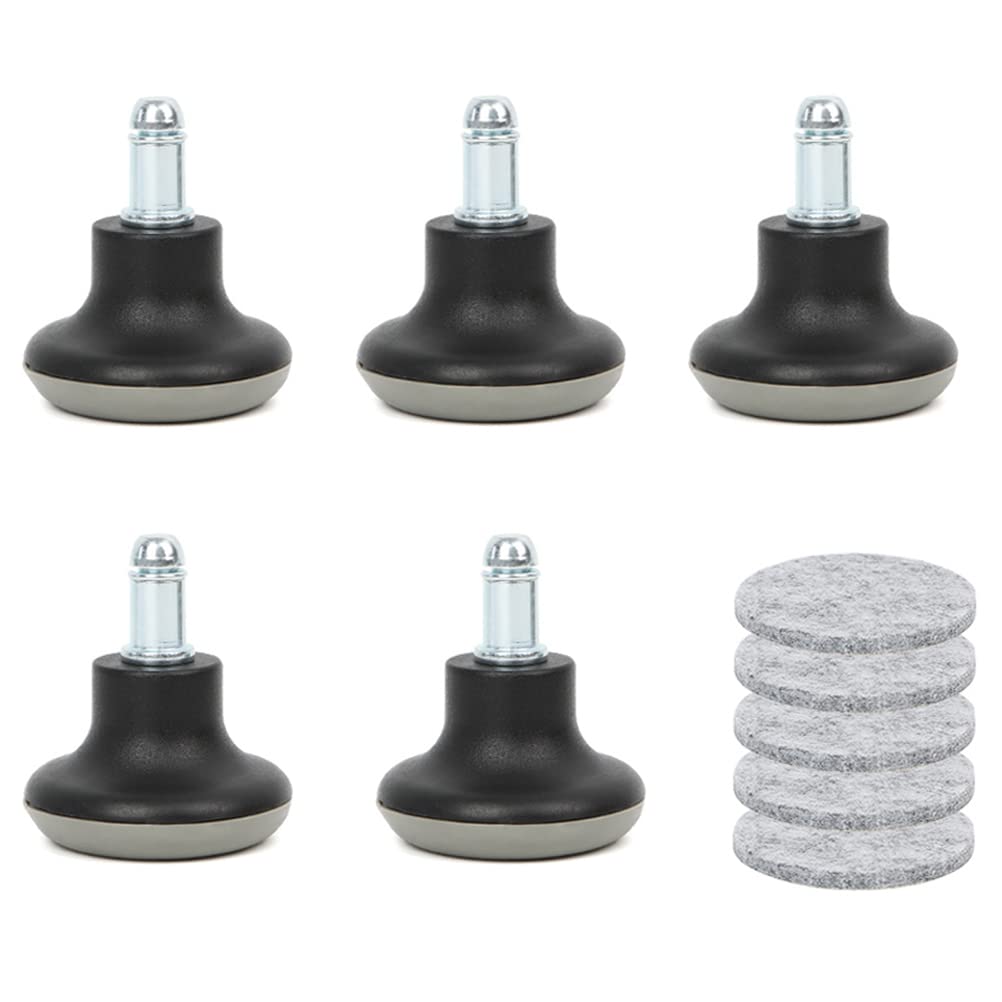FOROREH 5PCS Glide Castors, Black Office Chair Swivel Caster Wheels, 2 Inch Bell Glides Replacement Office Chair Wheels Stopper with Felt Pads for