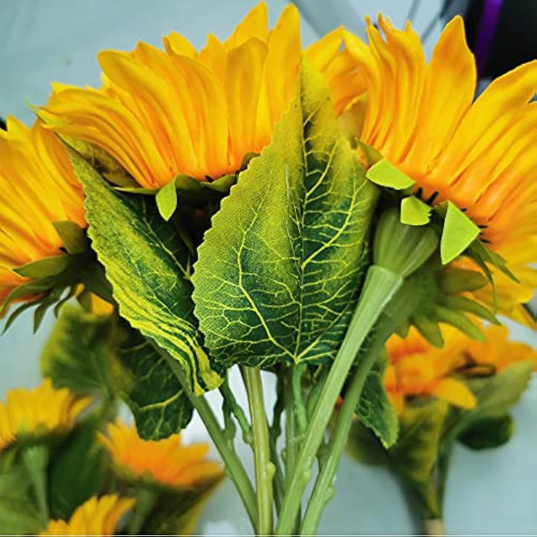 6 Bunches Artificial Sunflower Bouquet, Fake Silk Sunflower Flowers, Realistic Plants for Wedding Party Anniversary Home Office Table Centerpiece Décor(short)