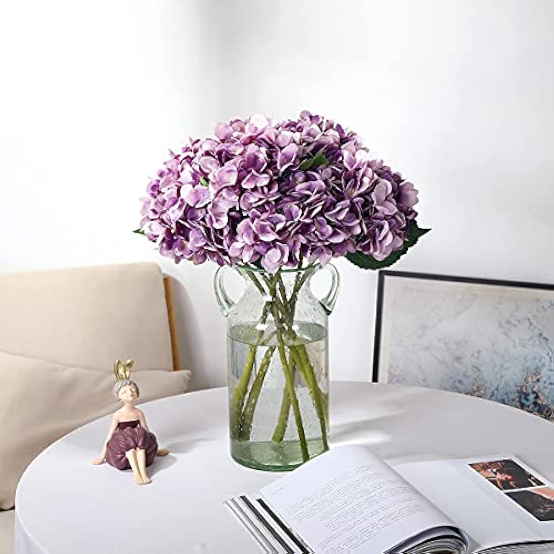 Kisflower 6Pcs Silk Hydrangea Artificial Flowers Realistic Hydrangea Flowers Bouquet for Wedding Party Office Home Decor (Purple)