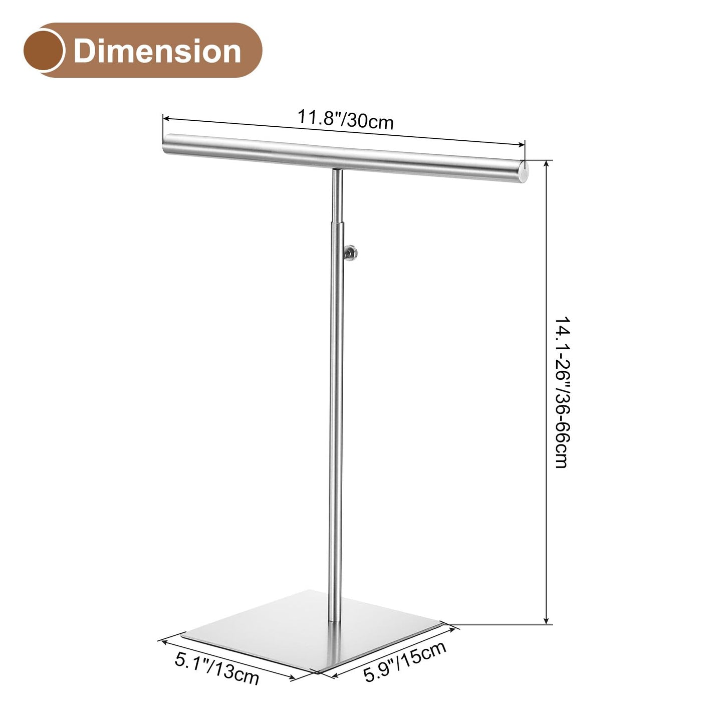 sourcing map Necklace Display Stand Adjustable Height Jewelry Rack T Bar Tabletop Purse Holder for Home Boutique Store - Silver