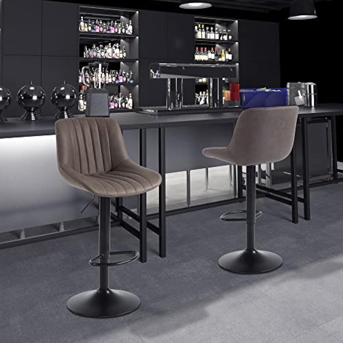 Youhauchair Bar Stools Set of 2, Swivel Counter Height Barstools with Back, Adjustable PU Leather Bar Stool, Modern Kitchen Breakfast Bar Stools, Brown