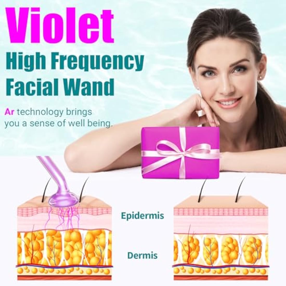TUMAKOU High Frequency Facial Machine - Portable Purple High Frequency Facial Skin Light Therapy Wand - with 6 Argon Tubes - Skin Tightening Machine for Hair Regrowth,Acne,Wrinkle Removal,Anti Aging