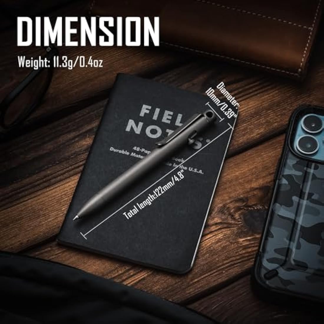 KeyUnity KP01 Ballpoint Pen with Clip, EDC Pocket Pen Titanium Alloy Retractable Metal Ballpoint Pen for Everyday Use,Black