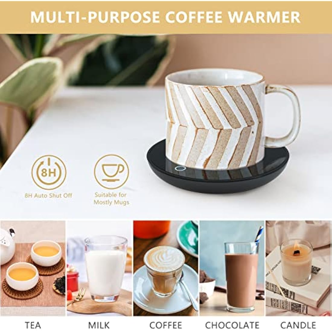 GARMEE Mug Warmer Coffee Warmer - Cup Warmer with 2 Temperature Settings Smart Tea Warmer Portable Beverage Warmer Drink Warmer for Office丨Desk丨Cocoa丨Coffee丨Tea丨Milk丨Hot Drinks（Excluding Cup）