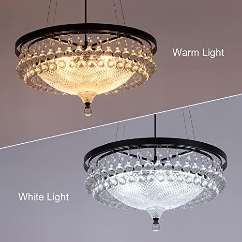 Wellmet Modern Black Crystal Chandelier, Drum 4-Light Crystal Droplet Chandelier Lighting Fixture for Living Room, Foyer, Kitchen, Dining Room, Bedroom 21.65''W