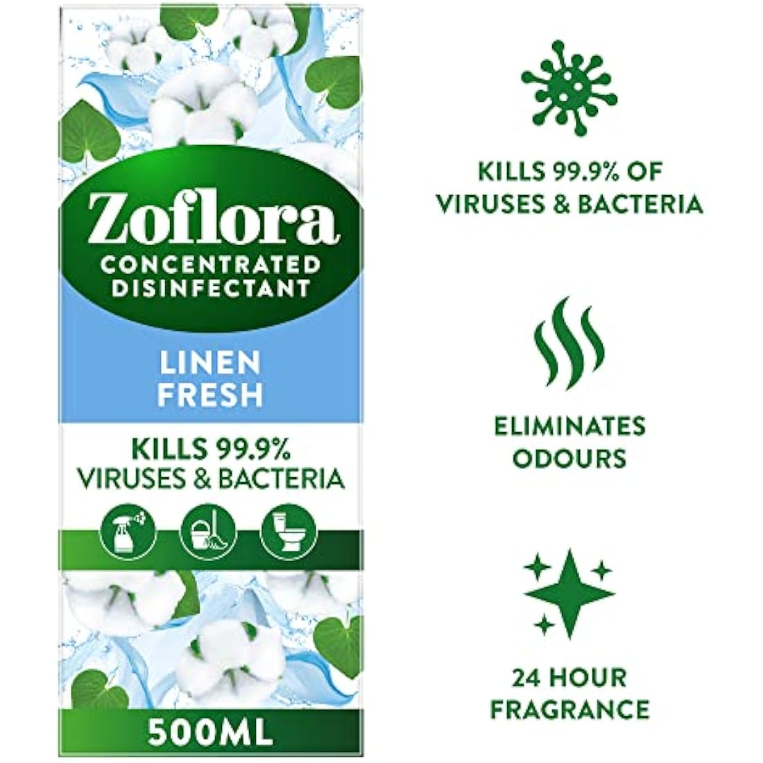 Zoflora Linen Fresh Concentrated Multipurpose Disinfectant Liquid, 6 x 500 ml (3 L), Antibacterial & Multi-Surface, Pet Safe Disinfectant, Kills 99.9% Of Bacteria & Viruses
