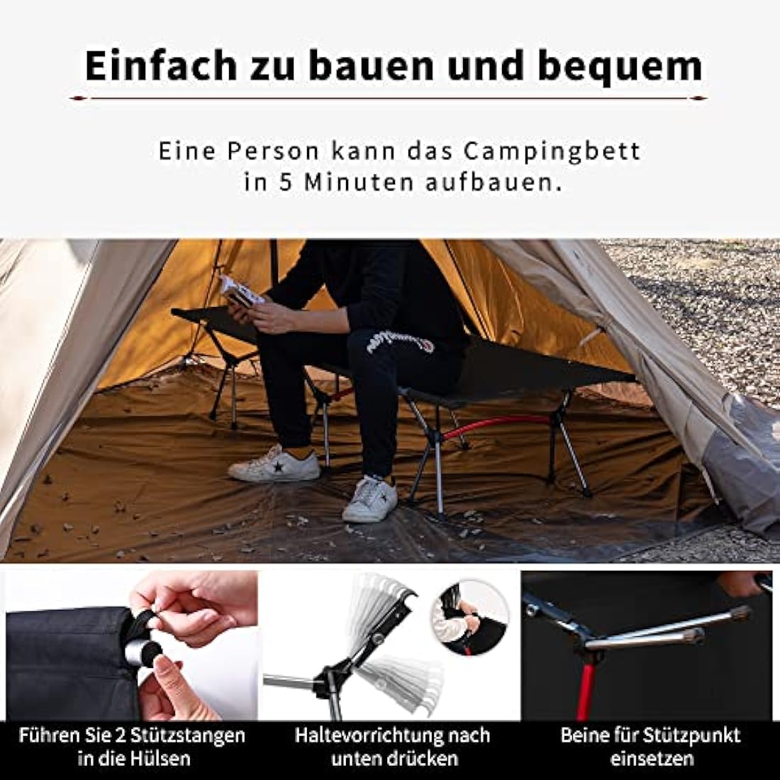 TOMOUNT Camp Bed, Lightweight Camping Lounger, Aluminium Alloy, Compact Camping Bed, Travel Cot for Balcony, Garden, Camping, Outdoor Hiking