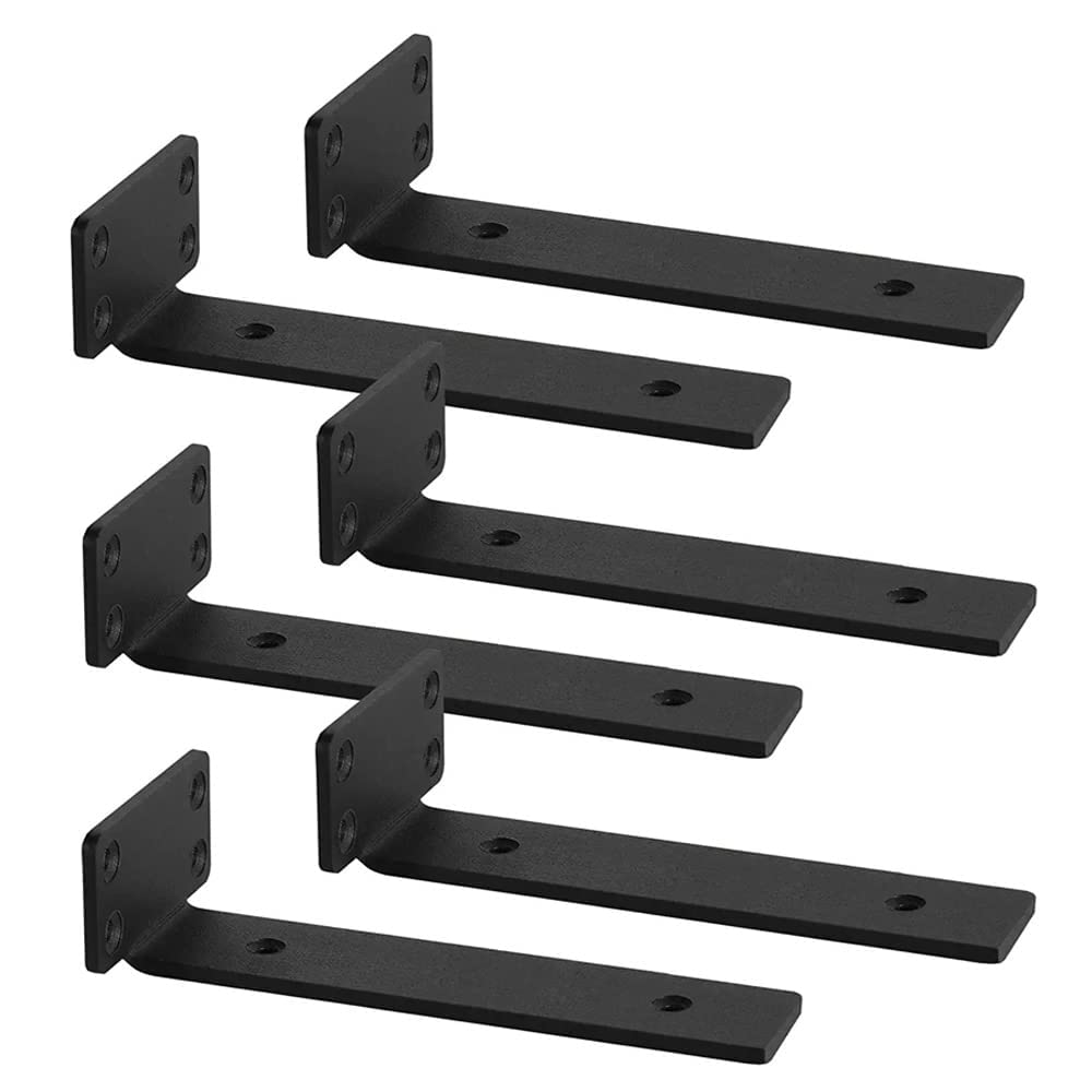 Shelf Bracket,Heavy Duty Industrial Shelf Brackets 10 inch, Black Metal L Brackets for Shelves Support DIY(1/5 Inch Thicked),6Pcs
