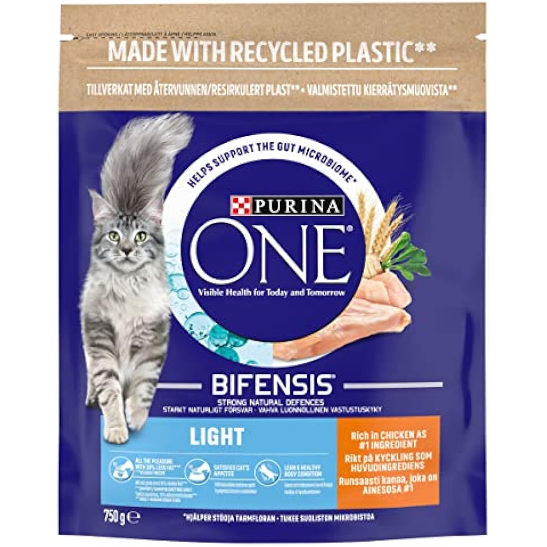 PURINA ONE Light Chicken Dry Cat Food 750g (Pack of 4)