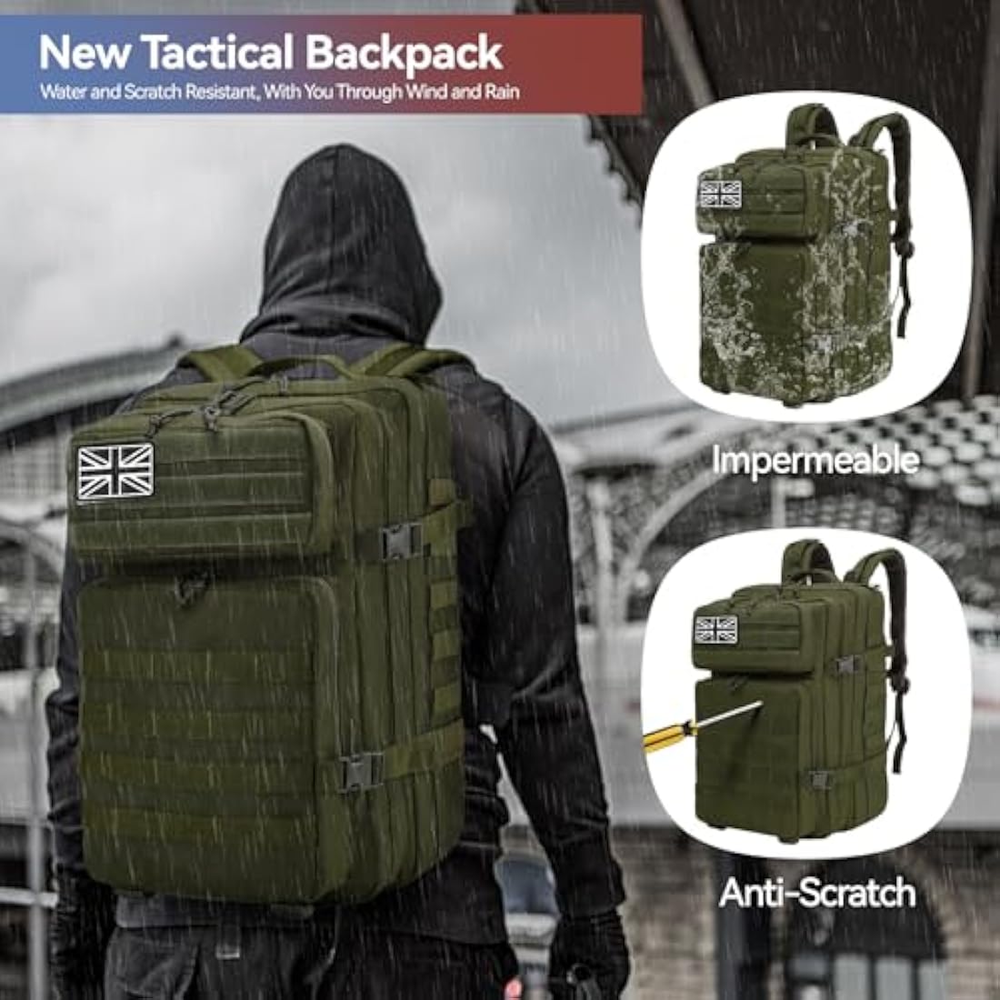 Delgeo 45L Military Tactical Backpacks Molle Army Assault Pack 3 Day Bug Out Bag Hiking Treeking Camouflage Hunting Rucksack