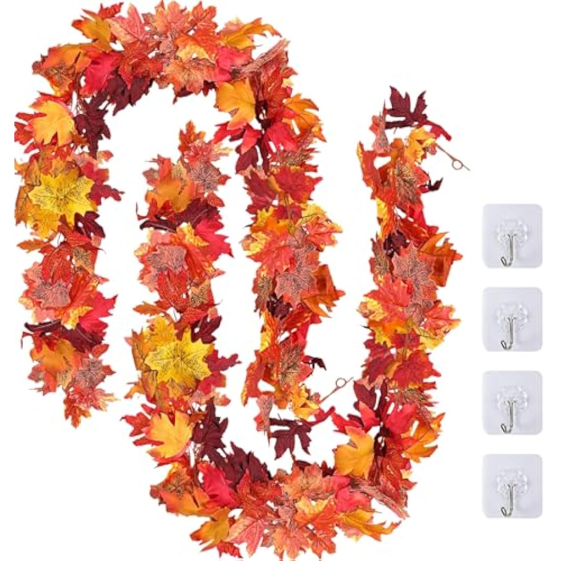 TENQUAN 2 Pack Artificial Autumn Maple Leaves, 5.7 FT Autumn Garland Decoration Fall Hanging Plant Leaves 175cm/Piece Halloween Thanksgiving Party Decor for Home Wall Garden Rireplace Stair (Red)