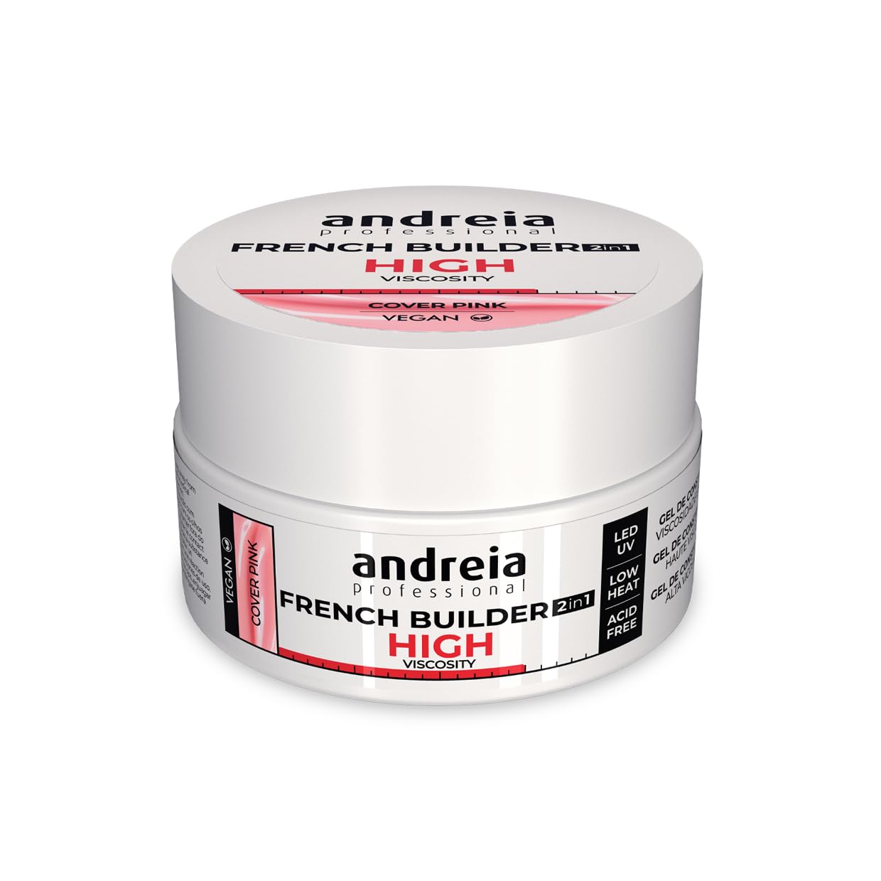Andreia Professional French Builder Gel for Nails High Viscosity Biphasic 2 in 1 with LED et UV - Vegan Base Coat - Self Levelling - High Resistance
