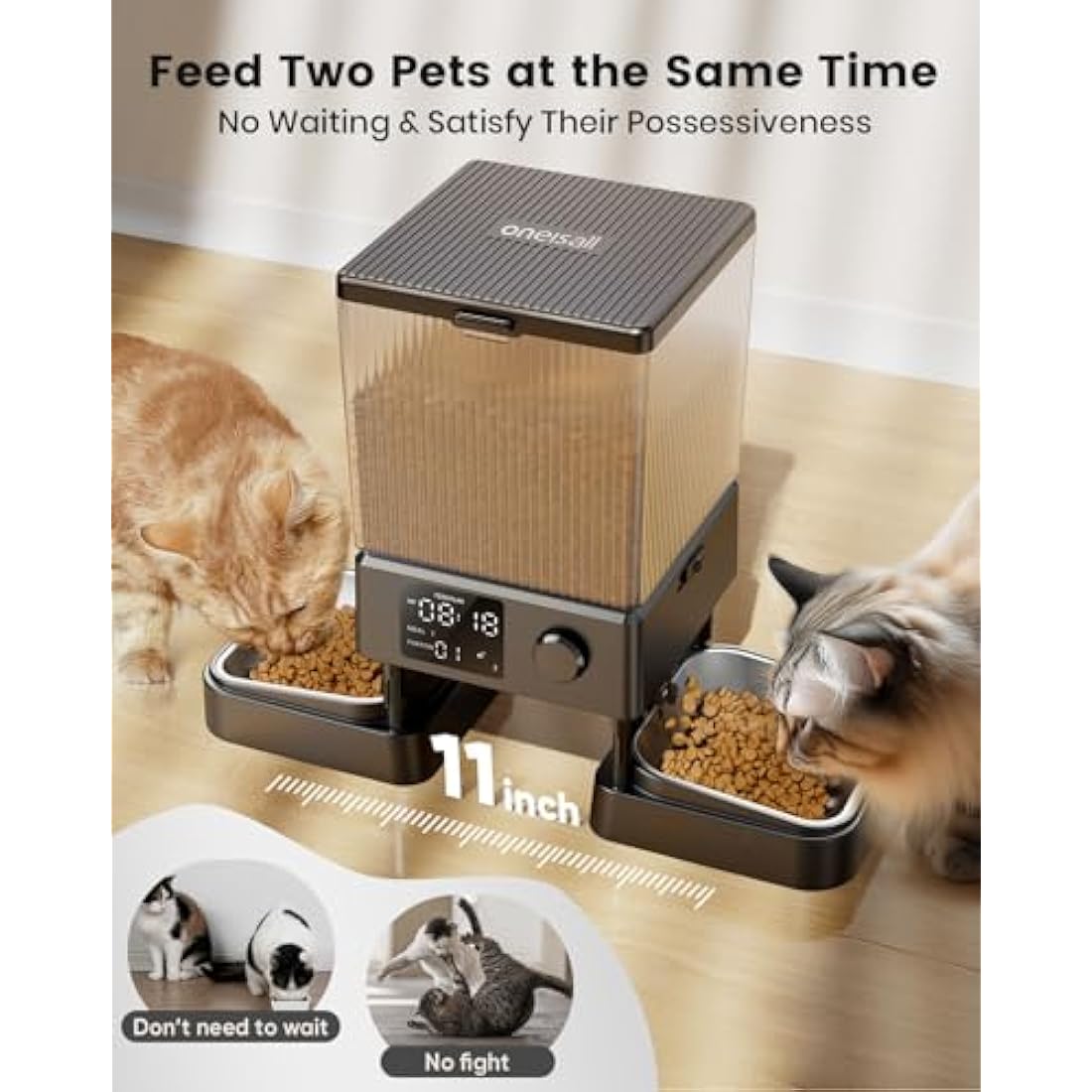 oneisall 5L Automatic Cat Feeder with Timer for 2 Cats, Knob Model Automatic Feeders for Cats Dogs, Dry Food Cat Food Dispenser Auto 10s Voice Recordings