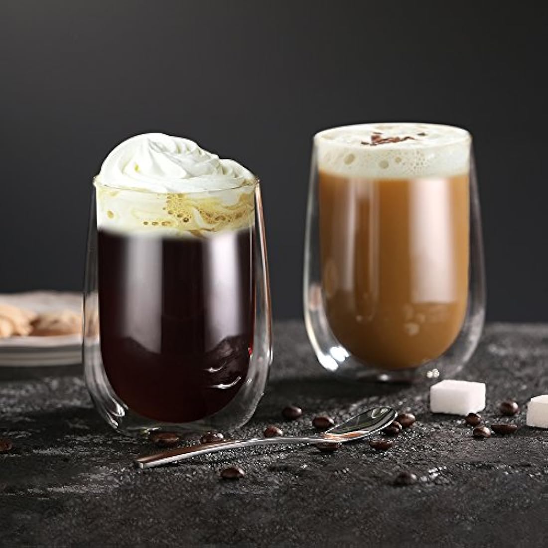 glastal 6x350ml Double Walled Coffee Glasses Mugs Cappuccino Latte Macchiato Glasses Cups for Coffee Tea Milk Juice Ice Cream Borosilicate Heat Resistant Glass Cups