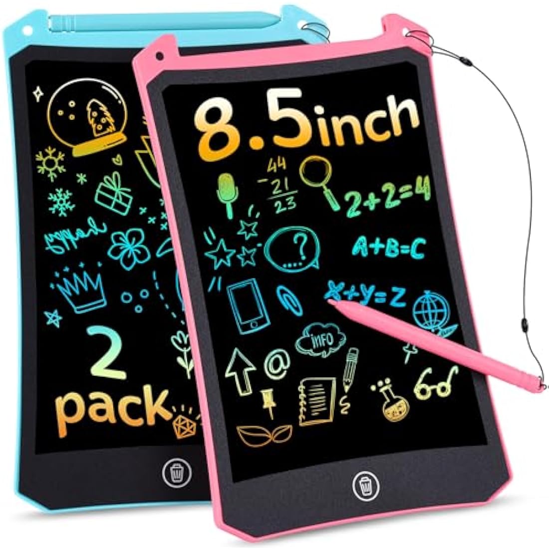 PINKCAT 2 Pack LCD Writing Tablet 8.5inch - Colorful Screen Doodle Scribbler Pad Drawing Board Learning Educational Toys - Gift for Kids 3-6 7 8 9 Years Old Girl Boy (Blue+Pink)