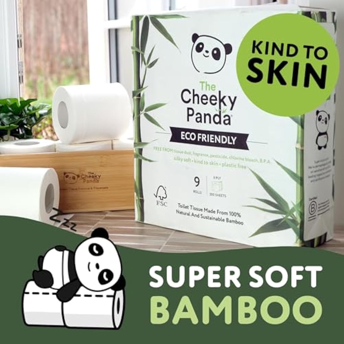 The Cheeky Panda Bamboo Toilet Rolls Bulk Buy – 24 Rolls of 3 Ply Toilet Paper | Plastic Free Packaging and Sustainable Tissue Paper | White