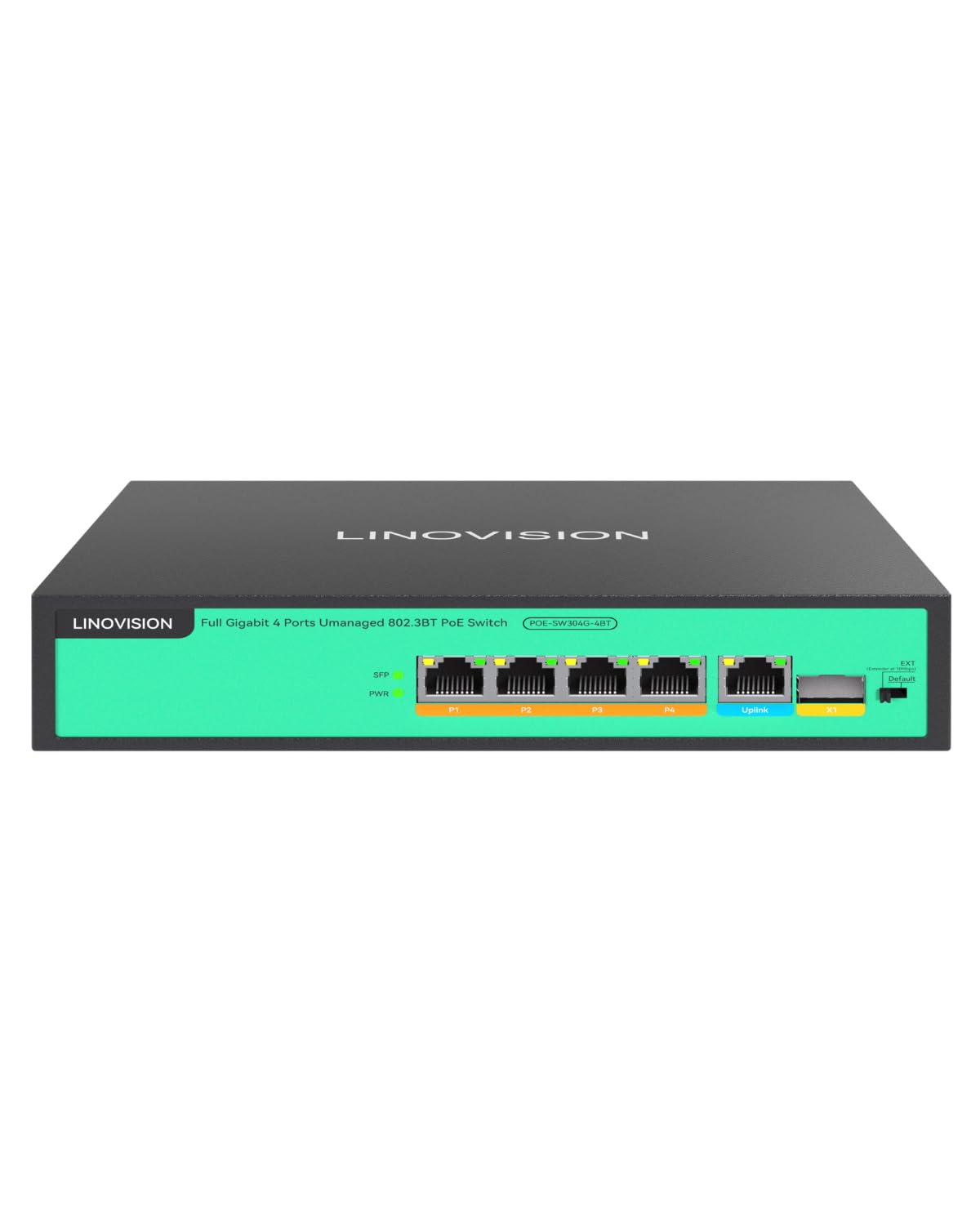 LINOVISION 4-Port Full Gigabit PoE++ Switch, 4* BT 90W Ports, 1* GE and 1* Gigabit SFP Uplink, IEEE 802.3 af/at/bt, Total Power Budget 96W, 250m Long