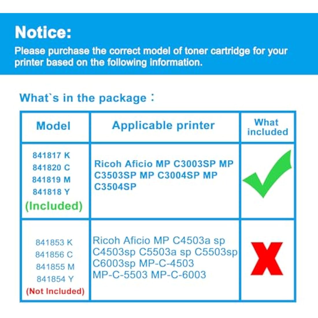 LCL Compatible Toner Cartridge 841817 841820 841819 841818 84181 (4PK KCMY) Replacement for Ricoh Aficio MP C3003SP MP C3503SP MP C3004SP MP C3504SP