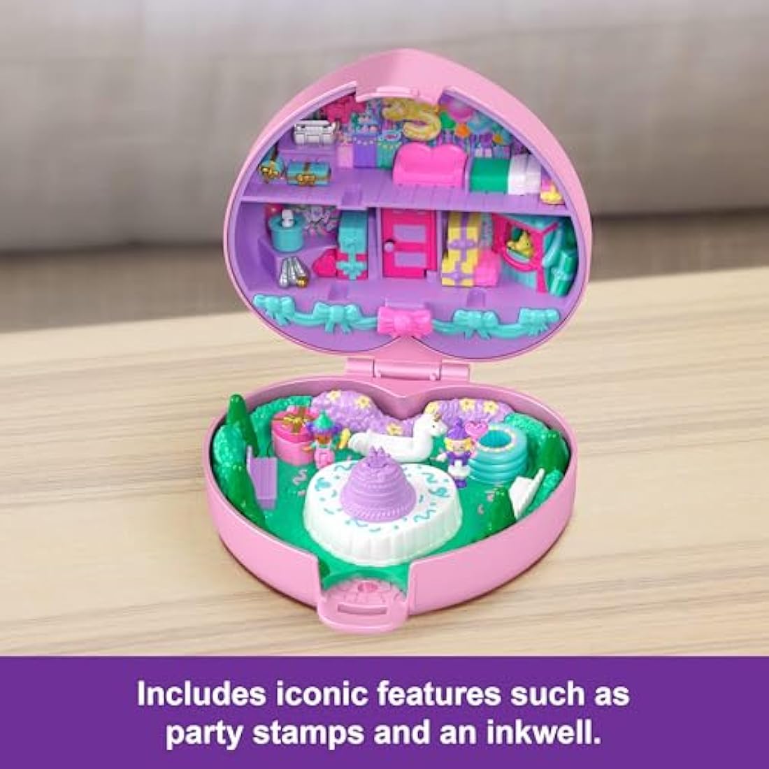 Polly Pocket Dolls and Playset, Collector Heritage Compact, 35th Birthday Partytime Stamper with 2 Dolls, 3 Party Stamps, and 12 Stationary Cards, HWP20