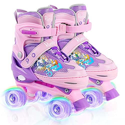 Runcinds Adjustable Kids Roller Skates for Girls Kids, Toddler Roller Skates for Beginners with Light Up Wheels Outdoor Indoor