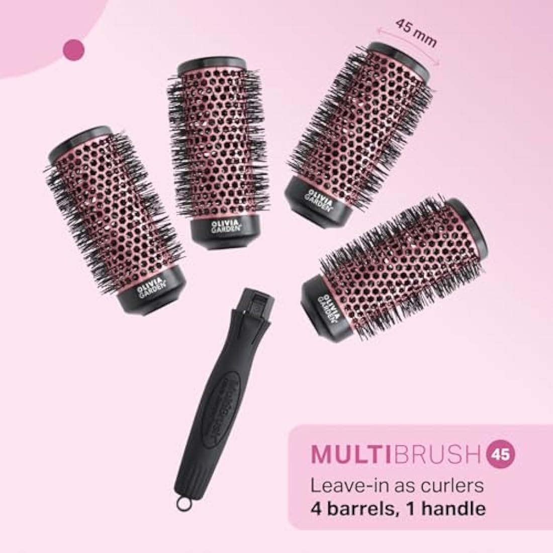 Olivia Garden Multibrush Curlers Kit - Size 45-4 Barrels of the Same Size & 1 Handle - Leave-In Barrels perfect for Curls and Volume