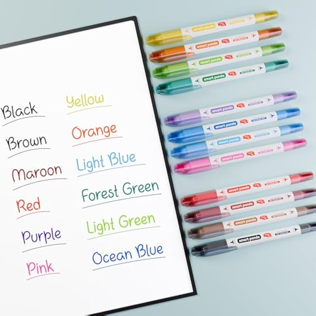 Smart Panda 12 Whiteboard Pens Dual Tip, Thin White Board Markers Erasable, Broad and Fine – Dry Erase Marker Pens, Colour Dry Wipe Markers