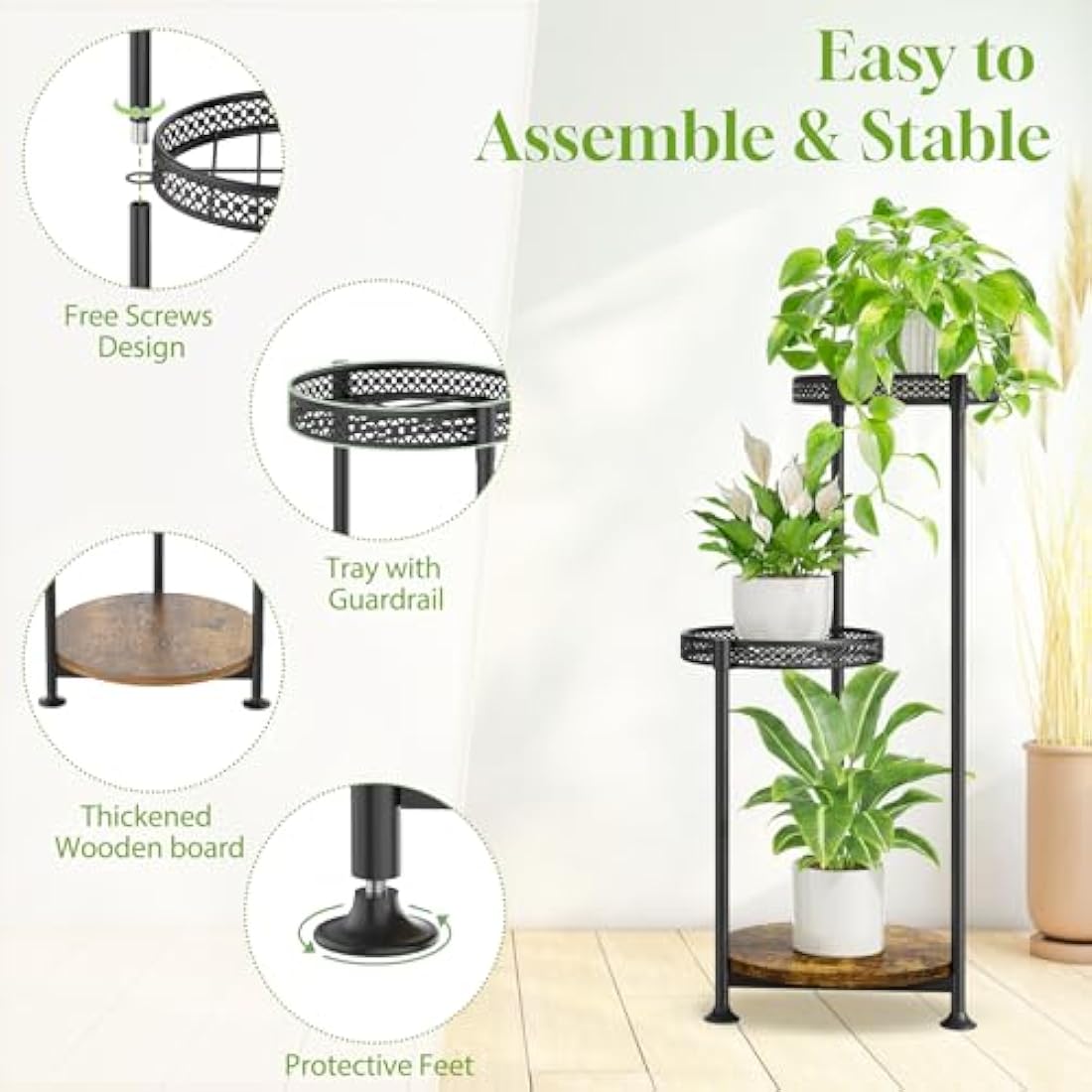LyTaispuly 3 Tier Plant Stands for Indoor Outdoor, Tierd Metal Corner Plant Stand Holder, Flower Shelf Display Rack for Living Room Balcony Garden Patio, Black