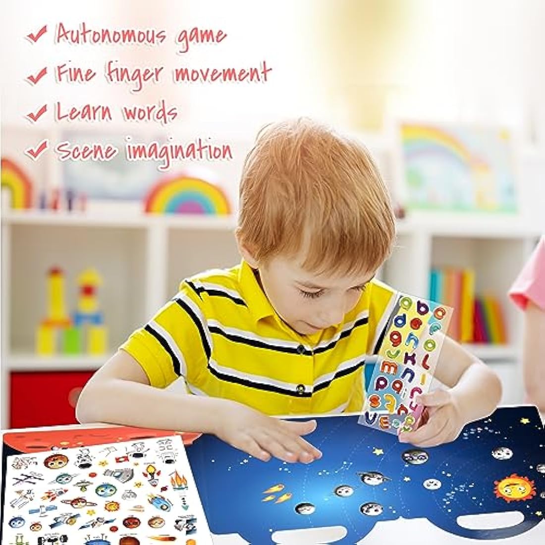 ASTARON 3D Sticker Scenes Book for Kids, 88 Pcs Reusable Space Jelly Stickers for Toddlers, Puffy Sticker Game Educational Sensory Learning Toy, Party Supplies Birthday Gift